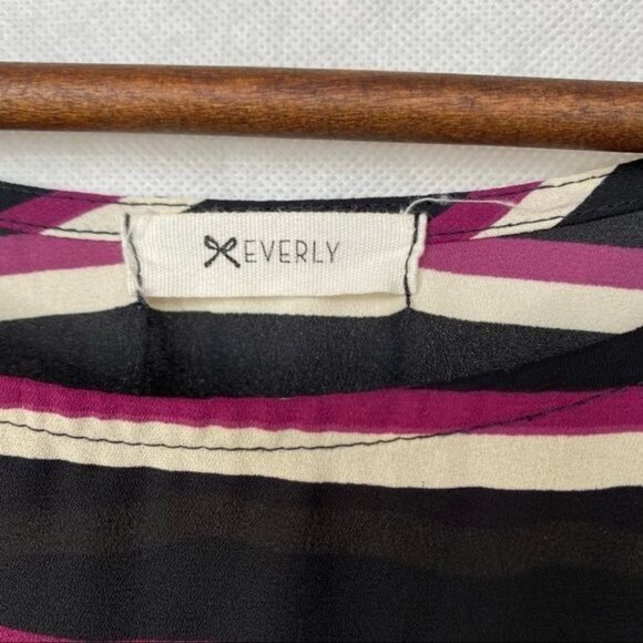 Everly Black Striped Long Sleeve Purple Off white Long sleeve Mini Dress Size S - Picture 2 of 10